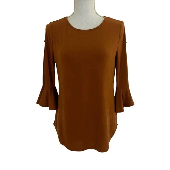 Brown Blouse Flare Sleeves With Buttons by Green Envelope Small Boho Bohemian - Picture 1 of 6